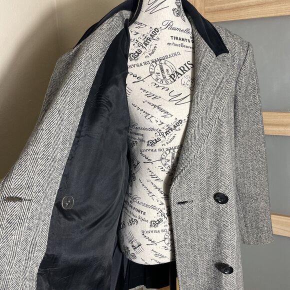 Vintage Style Dumas Women's Coat Gray Velvet Collar Double Breasted Business - Picture 4 of 6